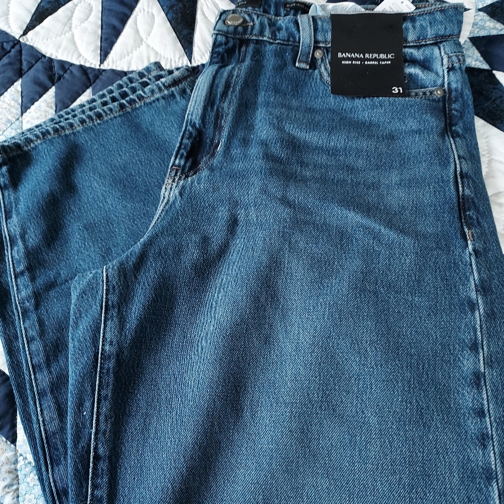 Banana Republic High Rise Barrel Taper Blue Jeans